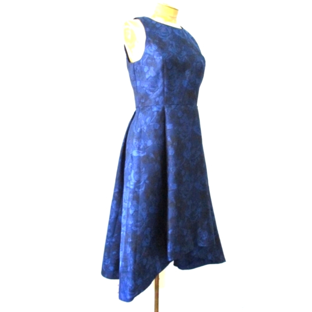 NWT White House Black Market Blue Floral Brocade Hi Low Dress w/ Pockets